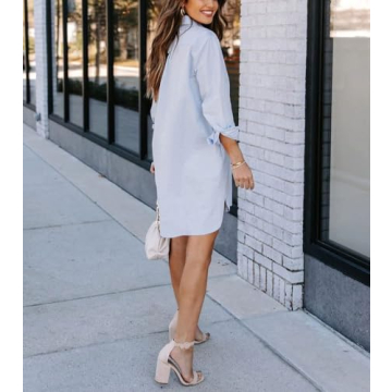Chouyatou Women's Casual Long Sleeve Shirt Dress in Blue