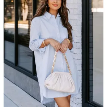 Chouyatou Women's Casual Long Sleeve Shirt Dress in Blue