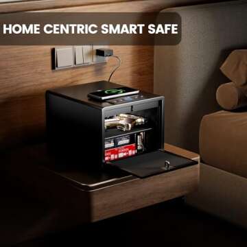 Grimtron Biometric Gun Safe for Handgun with Wireless Charging,Pistol Safe Quick Access Auto Open, Silent Mode and Adapter Nightstand Pistol-Safe up to 4 pstols (Black)