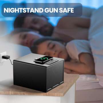 Grimtron Biometric Gun Safe for Handgun with Wireless Charging,Pistol Safe Quick Access Auto Open, Silent Mode and Adapter Nightstand Pistol-Safe up to 4 pstols (Black)