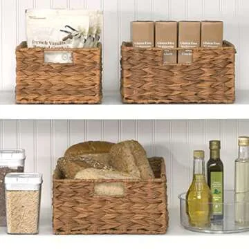 mDesign Woven Farmhouse Kitchen Pantry Food Storage Organizer Basket Bin Box - Container Organization for Cabinets, Cupboards, Shelves, Countertops - Store Potatoes, Onions, Fruit, 6 Pack, Camel Brown