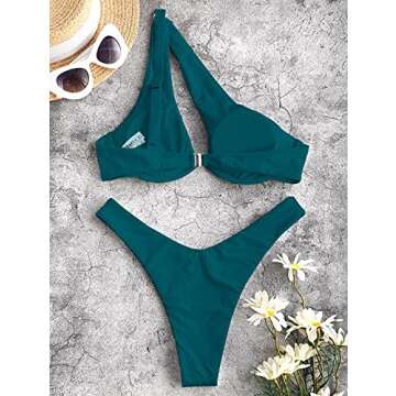 ZAFUL One Shoulder Bikini Cut Out Ribbed Underwire Swimsuit