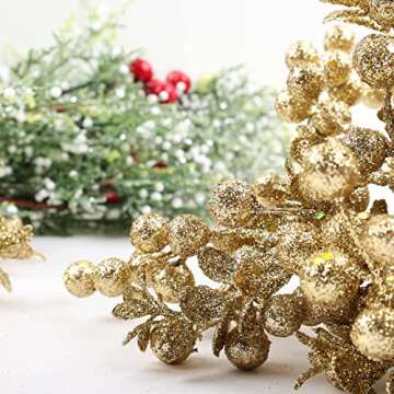 Alonsoo Champagne Gold Christmas Picks for Tree Decoration