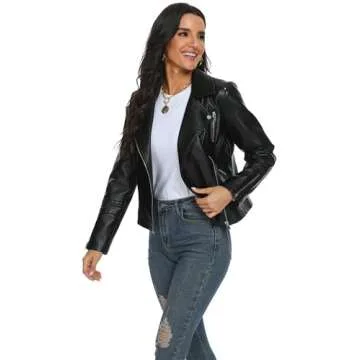 Fahsyee Women Black Leather Jackets, Faux Motorcycle Bomber Jacket Moto Bike Plus Size Coat Short Lightweight Vegan Pleather Fashion L