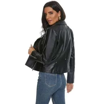 Fahsyee Women Black Leather Jackets, Faux Motorcycle Bomber Jacket Moto Bike Plus Size Coat Short Lightweight Vegan Pleather Fashion L