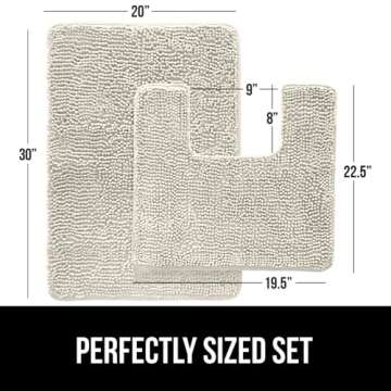 Gorilla Grip Bathroom Rug Sets, Soft Chenille 2 Piece Area Rugs Set, Toilet Base Mat and 30x20 Carpe...