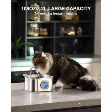 NautyPaws Cat Water Fountain, 3.2L/108oz Stainless Steel Pet Water Fountain, cat Fountain with Super Quiet &Transparent Window Design- Water Fountains for Cats Indoor