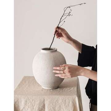 LE TAUCI Ceramic Rustic Vase, 9.8 Inch Minimalist Flower Vase, Farmhouse Tall Vase for Table, Living Room, Home Decor, Bathroom, Holiday, Wedding, Set of 1, Sandstone White