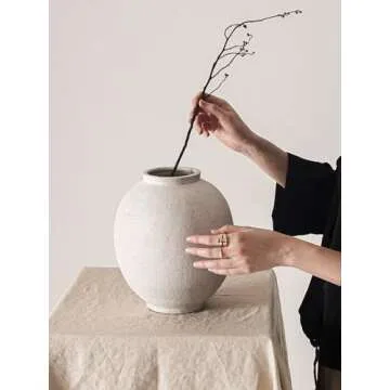 LE TAUCI Ceramic Rustic Vase, 9.8 Inch Minimalist Flower Vase, Farmhouse Tall Vase for Table, Living Room, Home Decor, Bathroom, Holiday, Wedding, Set of 1, Sandstone White