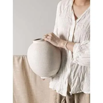 LE TAUCI Ceramic Rustic Vase, 9.8 Inch Minimalist Flower Vase, Farmhouse Tall Vase for Table, Living Room, Home Decor, Bathroom, Holiday, Wedding, Set of 1, Sandstone White