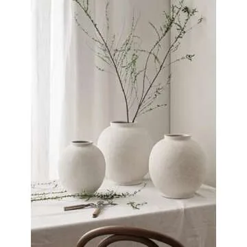 LE TAUCI Ceramic Rustic Vase, 9.8 Inch Minimalist Flower Vase, Farmhouse Tall Vase for Table, Living Room, Home Decor, Bathroom, Holiday, Wedding, Set of 1, Sandstone White