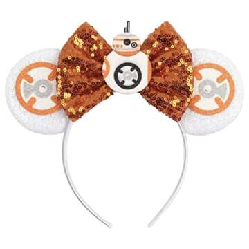 CLGIFT Ears - Handmade Black Mouse Ears with Darth Vader and BB-8 Designs