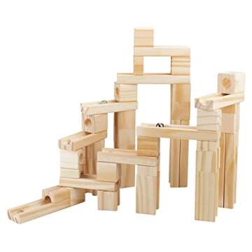 Wooden Marble Run for Kids Ages 4-8, 60 Pieces Wood Building Blocks Toys and Construction Play Set, ...