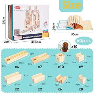 Wooden Marble Run for Kids Ages 4-8, 60 Pieces Wood Building Blocks Toys and Construction Play Set, Marble Track Maze Game STEM Learning Toys Gifts for Boys Girls (60pc Set)
