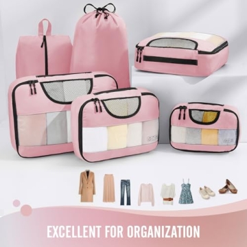 Veken 6 Set Packing Cubes for Suitcases, Travel Organizer Bags in 4 Sizes for Carry on Luggage and Essentials (Extra Large, Large, Medium, Small)