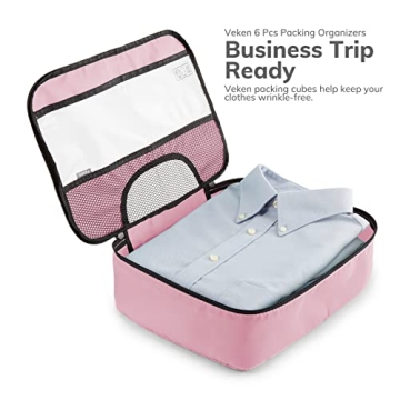 Veken 6 Set Packing Cubes for Suitcases, Travel Organizer Bags in 4 Sizes for Carry on Luggage and Essentials (Extra Large, Large, Medium, Small)