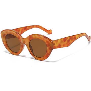 AIEYEZO Oversized Cat Eye Sunglasses for Women Cute Oval Thick Frame Cateye Sun Glasses Chic Retro Style Shades (Orange Leopard)