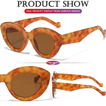 AIEYEZO Oversized Cat Eye Sunglasses for Women Cute Oval Thick Frame Cateye Sun Glasses Chic Retro Style Shades (Orange Leopard)