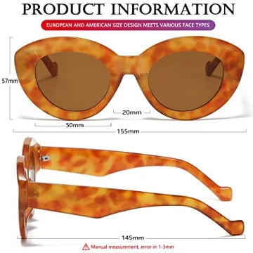AIEYEZO Oversized Cat Eye Sunglasses for Women Cute Oval Thick Frame Cateye Sun Glasses Chic Retro Style Shades (Orange Leopard)