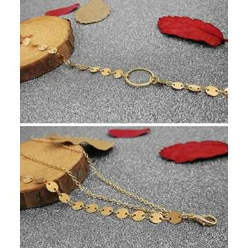 Suyi Stylish Layered Sequins Choker Necklace with Thin Long Chain Pendant for Women Lady A-Gold