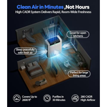 Large Room Air Purifier with Washable Filters and Turbo Mode