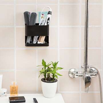 MyGift Black Metal Wall Mount Hair Tools Holder with 2 Slots, Salon Hair Styling Accessories Organizer Rack, Blow Dryer, Straightener and Curling Iron Holder