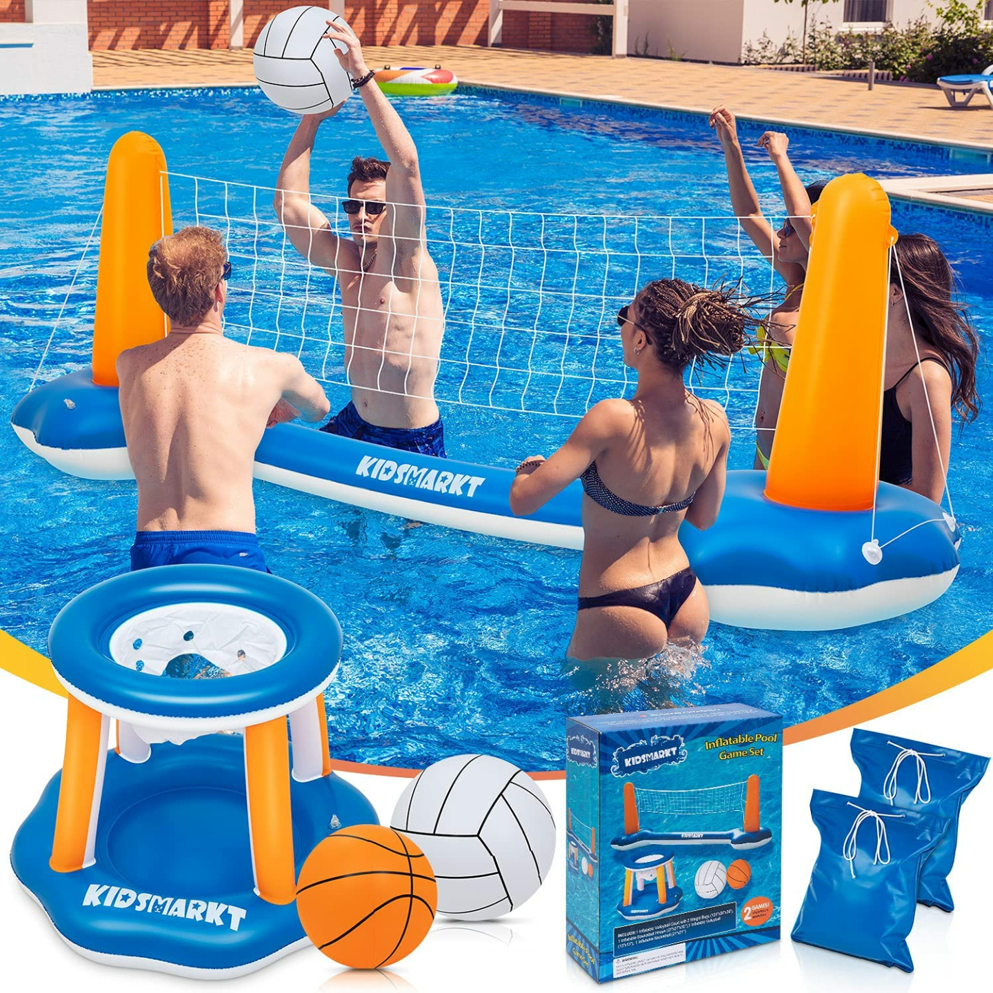 Pool Volleyball & Basketball Set for Family Fun