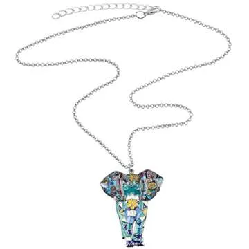 BONSNY Signature Africa Wildlife Collection SUNRISE Jungle Safari Wild Elephant Large Statement Enamel Pendant Necklace (Blue)