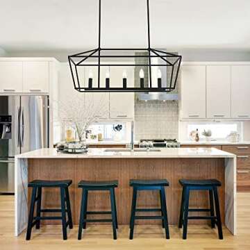 MELUCEE Farmhouse Chandeliers for Dining Rooms Black, 5-Light Industrial Pendant Lighting for Kitche...
