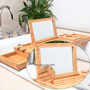 JinGarss Bamboo Bathtub Tray Caddy - Expandable Luxury Organizer