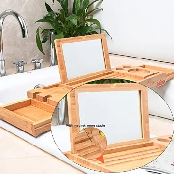 JinGarss Bamboo Bathtub Tray Caddy - Expandable Luxury Organizer