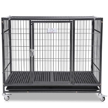 Homey Pet 37 inch Stackable Heavy Duty Dog Crate Cage for Medium Sized Dogs with Wheels, Removable T...