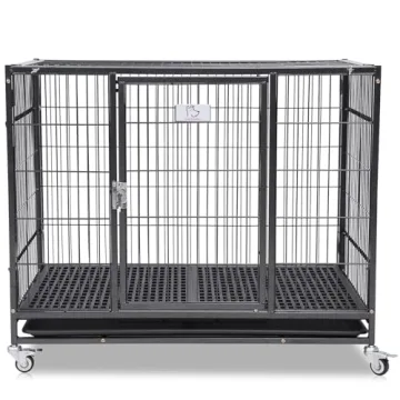 Homey Pet 37 inch Stackable Heavy Duty Dog Crate Cage for Medium Sized Dogs with Wheels, Removable T...