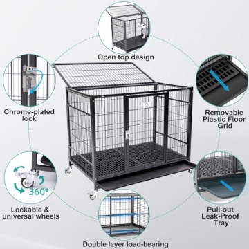 Homey Pet Heavy Duty Dog Crate with Wheels and Tray