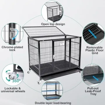 Homey Pet Heavy Duty Dog Crate with Wheels and Tray