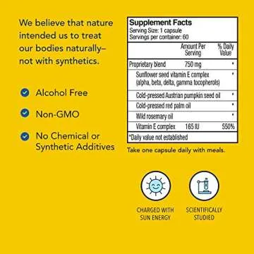 NORTH AMERICAN HERB & SPICE Purely-E - 60 Capsules - Supports Healthy Hair, Skin & Nails - Soy-Free Vitamin E Complex from Sunflower Oil, Pumpkin Seeds & African Red Palm Oil - Non-GMO - 60 Servings