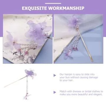 FOMIYES Hairpin Purple Hair Accessories - Tassel & Flower Hair Sticks for Women