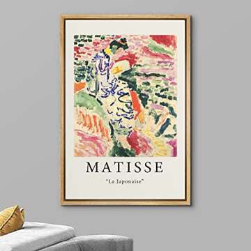 wall26 Framed Canvas Print Wall Art La Japonaise Flower Garden by Henri Matisse Historic Cultural Illustrations Fine Art Chic Scenic Colorful for Living Room, Bedroom, Office - 16x24 Natural