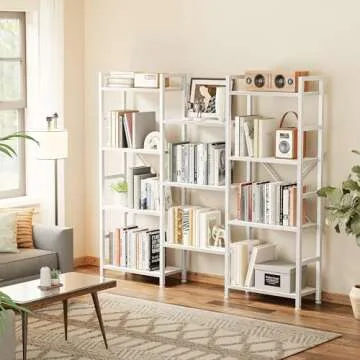 SUPERJARE Triple 4 Tier Bookshelf, Bookcase with 11 Open Display Shelves, Wide Book Shelf Book Case ...