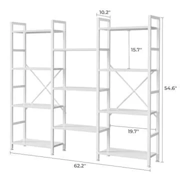 SUPERJARE Triple 4 Tier Bookshelf, Bookcase with 11 Open Display Shelves, Wide Book Shelf Book Case for Home & Office, White
