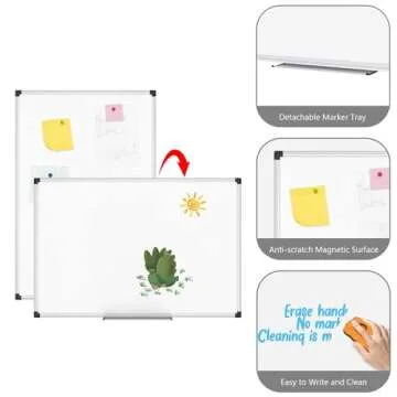 XBoard Magnetic Dry Erase Whiteboard 48 x 36 Inch, 4' x 3' Premium White Board for Wall with Marker Tray, Silver Aluminum Frame Presentation Board for Home Office Classroom