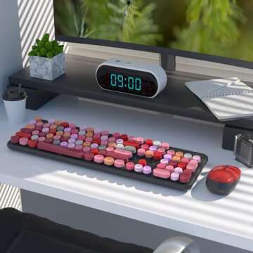 UBOTIE Colorful Computer Wireless Keyboard Mouse Combos, Typewriter Flexible Keys Office Full-Sized ...