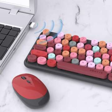 UBOTIE Colorful Computer Wireless Keyboard Mouse Combos, Typewriter Flexible Keys Office Full-Sized Keyboard, 2.4GHz Dropout-Free Connection and Optical Mouse (Black-Colorful)