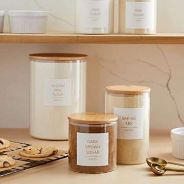 Talented Kitchen 157 Pantry Organization Labels for Food Storage Containers, Preprinted Gold All Cap...