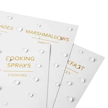 Talented Kitchen 157 Pantry Organization Labels for Food Storage Containers, Preprinted Gold All Caps on Matte White Vinyl Stickers + Numbers for Minimalist Style Kitchen (Water Resistant)