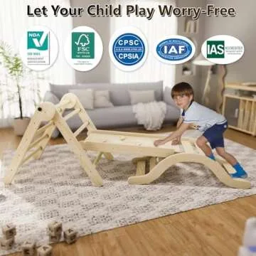 bbgroundgrm Pikler Triangle Set Climber 5 in 1, Toddler Climbing Toys Indoor Folding with Ramp & Arch & Mat for Montessori Play Gym for Toddlers and Kids (Natural)(99" Wx21 Dx23 H)