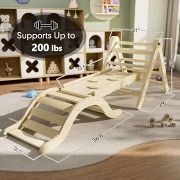 bbgroundgrm Pikler Triangle Set Climber 5 in 1, Toddler Climbing Toys Indoor Folding with Ramp & Arch & Mat for Montessori Play Gym for Toddlers and Kids (Natural)(99" Wx21 Dx23 H)