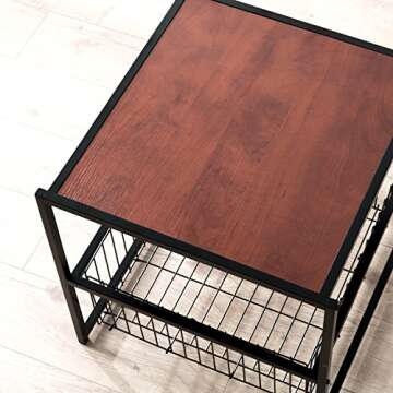 ZINUS 20 Inch Dane Side Storage Basket End Table, Easy Assembly, 20 in x 20 in x 20 in, Red Mahogany Wood Grain