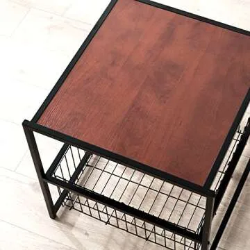 ZINUS 20 Inch Dane Side Storage Basket End Table, Easy Assembly, 20 in x 20 in x 20 in, Red Mahogany Wood Grain