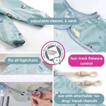 BIBaDO - Long Sleeve Baby Bibs - Babies & Toddlers 6-36 Months - Coverall Baby Led Weaning Bib - Easy Wipe, Soft & Waterproof
